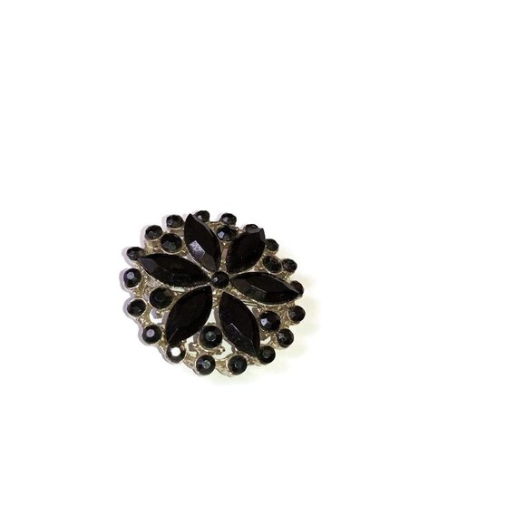 Silver Metal with Black Rhinestone Brooch - Picture 5 of 6